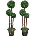Goplus 4 Ft Artificial Boxwood Topiary Tree, 2 Pack Fake Greenery Plants Triple Ball Tree, Leaves & Cement-Filled Plastic Flower Pot Decorative Trees for Home, Office, Indoor and Outdoor Use - size: 4 Ft