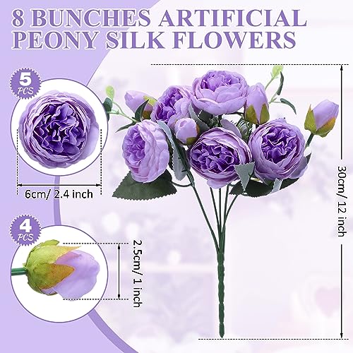 Yunsailing 8 Pack Artificial Peony Flowers Faux Silk Hydrangea Bouquet Wedding Home Table Decor Reusable Bouquet of Rose Flower for Birthday Wedding(Purple) - color: Purple, style: Peony