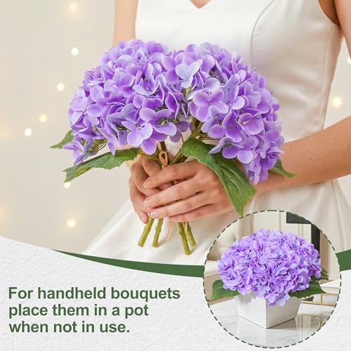 Artificial Hydrangea Flowers Arrangement in Wood Planter, 4PCS Fake Purple Flowers in Wooden Vase Potted Floral Centerpieces for Tables Living Room Home Office Room Shelf Kitchen Decor - color: Light Purple Hydrangea
