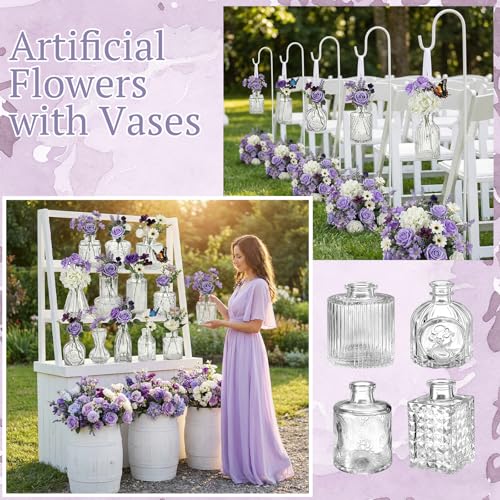 36 Pcs Artificial Flowers Table Centerpiece with Vases Colorful Wildflower Centerpieces Silk Flower Arrangement for Wedding Baby Shower Table Centerpieces Party(Purple Series,Clear) - style: Purple Series