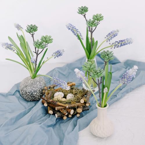 Woration 3PCS Artificial Succulents Branch Fake Plants Unpotted 3-Heads Flocked Succulent Faux Greenery Decor for DIY Basket Planter Centerpiece Floral Arrangement - color: Green Style C