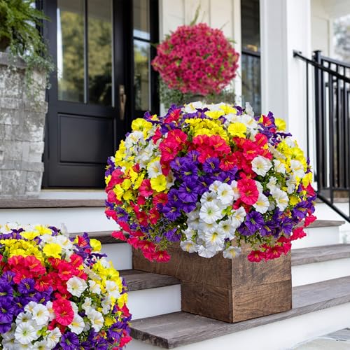AXYLEX Artificial Flowers Outdoor Shrubs - 16 Bundles Fake Plants UV Resistant No Fade Faux Plastic Greenery Home Garden Porch Patio Decoration (1, Multi16-2) - color: Multi16pcs - Red Pink+purple+yellow