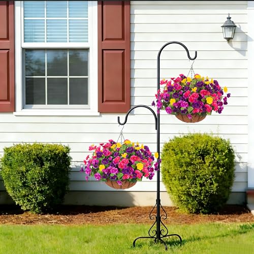 Hommyea Artificial Flowers for Outdoors, 6 Bundles Multicolor Silk Fake Hibiscus Flowers for Spring Summer Decoration, UV Resistant Fake Plants Plastic Bouquet for Home Planter Porch Patio Yard Decor - color: Deep Purple,rose Red,yellow