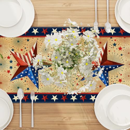 Stars Stripes Patriotic Table Runner 60 Inches 4th of July Memorial Day Decorations and Supplies for Home Kitchen Dining Table Decor - size: Table Runner,13" x 60"