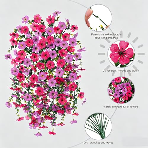 HyeFlora 2Pcs Fake Flowers Artificial Floral for Outdoors Decorations, Outside Flower Decor, UV Resistant Silk Flower for Front Porch Patio Garden(Purple and Hotpink) - color: Purple+hotpink