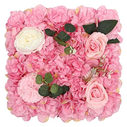 12Pcs Artificial Flower Wall Panel 3D Floral Backdrop Walls15 X 15" Flower Wall Decor Panel Flower Backdrop for Party Home Background Decor-Dark Pink, White - color: Dark Pink, White