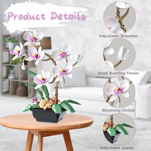 Orchid Flower Building Block Set, Orchid Botanical Collection for Home & Office Decor, Artificial Flowers Plant Gifts for Adults Valentine's Day, Mothers Day, Birthday 581pcs