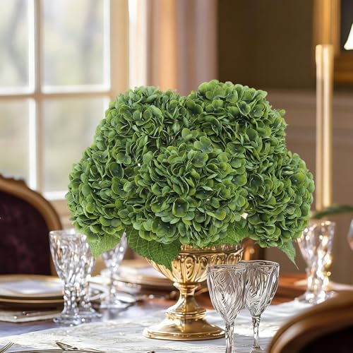 Coferset 3pcs Dark Green Lifelike Hydrangea Artificial Flowers 22inch Real Touch Faux Hydrangea Flower Stem for Home Party Wedding Floral Filler Arrangements Ceterpieces Bouquets - color: Dark Green, size: 3pcs