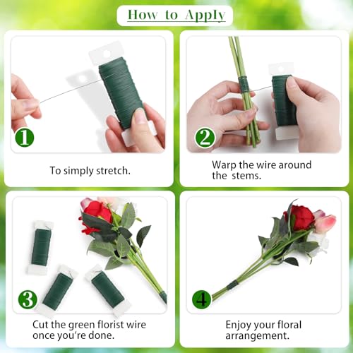 CCINEE 22 Guage Dark Green Floral Wire,3 Rolls 115 Yard Green Florist Paddle Wires for Flower Arrangment, Christmas Wreath Making Garland Decoration Supply - color: Green