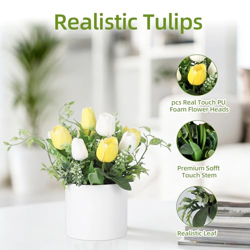 10 Real Touch Lilies, Lifelike Artificial Flowers for Wedding Decor, Home Garden Accents, and Elegant Easter Centerpieces - color: Yellow White, size: porcelain