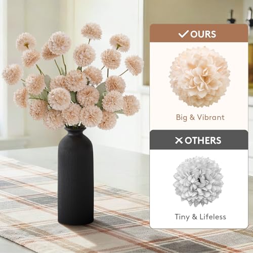 Lifewit 5 Pcs Beige Artificial Flower for Vase, Faux Silk Mums Ball with Long Stems for Home Decor, Wedding, Bulk Fake Small Chrysanthemums for Floral Arrangement, Pom Pom for Bouquets Centerpieces - color: Beige