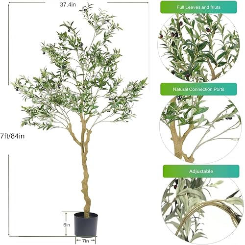 Nafresh Tall Faux Olive Tree，7ft（84in） Realistic Potted Silk Artificial Olive Tree， Fake Olive Trees Indoor for Home Office Living Room Bedroom Stairs Foyer Decor.2pack. - size: 7ft-2pack