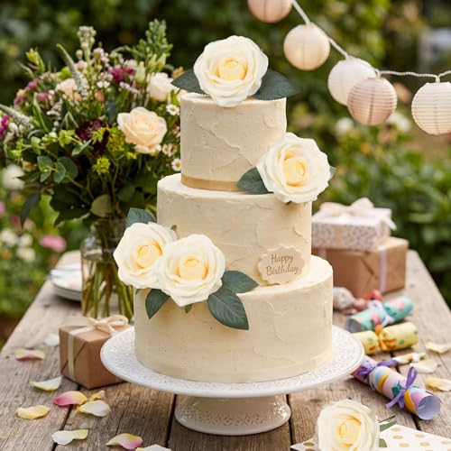 25PCS Champagne Roses Artificial Flowers 3.94" Large Silk Roses with Stems Real Look Artificial Roses for Wedding Table Centerpieces Arrangement Home Decor(Champagne) - color: Champagne