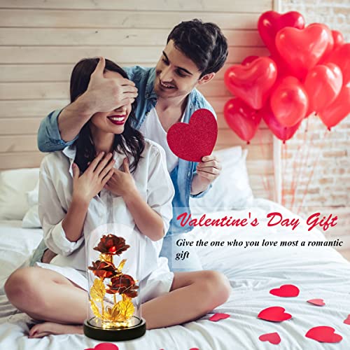 Valentine's Day Gifts for her, Eternal Rose in Glass Dome - Beauty and The Beast Inspired Keepsake, Gifts for Mom/Wife/Grandma, Preserved Roses with LED Light for Birthday/Anniversary - color: Red