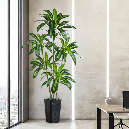 Artificial Dracaena Tree, 6FT Artificial Plants Indoor with Black Square Planter, Faux Yucca Silk Tree Fake Tropical Floor Plant in Pot, Fake Plants for Home House Room Office Entryway Porch Decor - color: Black, size: 6FT