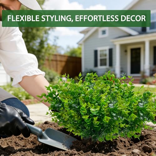TURNMEON 20 Bundles Artificial Greenery Plants Outdoor Summer Decor, UV Resistant Fake Plants Boxwood Shrubs Grass,Faux Eucalyptus Flowers for Farmhouse Gardens Home Patio Indoor Cemetery Decor(Green) - color: Green, size: 20 Bundles