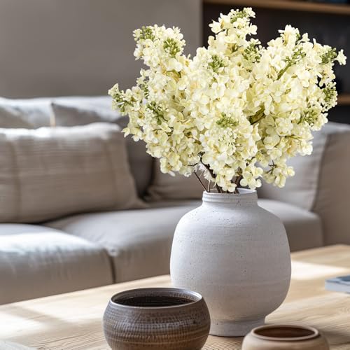 4PCS 25.6inch Lilac Artificial Flowers White Fake Delphinium Long Stem Silk Real Touch Flower Faux Lilac Floral Arrangement for Tall Vase Table Centerpieces Wedding Garden Home Decoration（White） - color: 25.6inch White