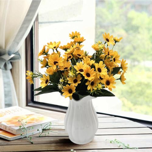Yellow Daisy Artificial Flowers Bunches, Silk Realistic Wildflowers Bouquet Plastic Greenery Plants Bushes Mini Daisies Flower for Outdoor Indoor Home Garden Party Verandah Summer Decoration 4 Pack - color: Daisy - Yellow - 4 Bundles