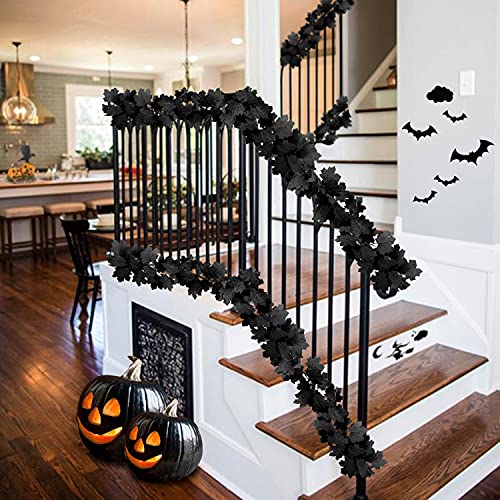 Black Maple Leaf Garland, 2PCS Halloween Artificial Hanging Fall Leave Vines, Fall Floral Garlands Thanksgiving Decor for Home Wedding Party (11.8FT) - color: 2 Black
