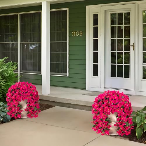 INXUGAO 2 pcs Artificial Faux Bougainvillea Flowers Plants for Outdoor Outside Summer Decoration, Fake Silk UV Resistant Long Trailing Vines for Front Door Porch Planter Balcony (Purple Rose Red) - color: Rose Red