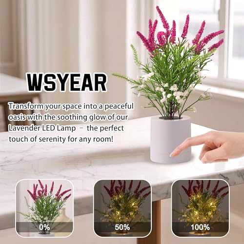 WSYEAR Lavender Night Light,Purple Blossoms Floral Bouquet Artificial Lavender Flower Lamp for Women Her, Led Table Lamp for Bedroom Indoor Home Decorations Sleep Friendly - color: Lavender