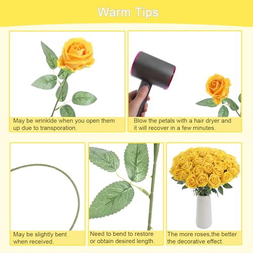 12Pcs Yellow Roses Artificial Flowers Fake Roses Faux Velvet Silk Flower for Home Wedding Decoration (Pearl Rose, Yellow) - color: Pearl Roses - Yellow 12p