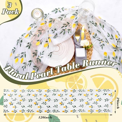 Mindsoft 3 Pcs Lemon Table Runner, 10ft Summer Tablecloth Yellow Lemon Party Decorations Gauze Embroidery Tulle Lace Runner for Table Wedding Birthday Bridal Baby Shower Holiday Dining Decor DIY - style: Lemon