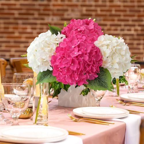 JINWOE Silk Hydrangea Artificial Flowers, 5Pcs 20Inch Large Lifelike Faux Flowers, Full Fake Artificial Hydrangeas with Stems for Bouquet Table Centerpieces Home (Fuchsia) - color: Fuchsia