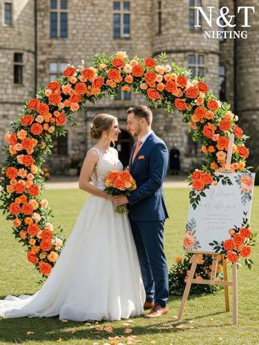 N&T NIETING Artificial Flowers, Fake Flowers Burnt Orange Roses Perfect for DIY Wedding Bridal Bouquets Centerpieces Bridal Shower Party Home Fall Flower Arrangement Decorations, 50Pcs - color: Burnt Orange, size: 50pcs