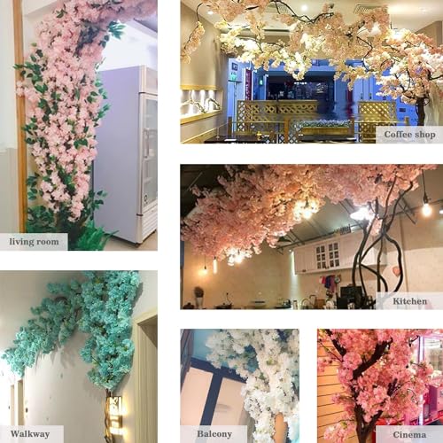 Artificial Cherry Blossom Trees - Fake Flower Background Walls with Simulated Branch and Rattan Design - for Indoor Ceiling Air Conditioning Pipe Ornamental(White) - color: White