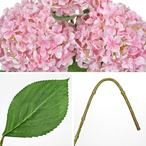 26" Artificial Hydrangea Flower with 6.6" Large Bloom, Realistic Gradient Silk Flowers, Faux Hydrangeas for Home Wedding Centerpiece Decor, Big Petal Fake Floral Arrangement, Indoor Outdoor Display - color: Pink, size: 3PCS