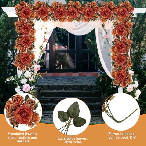 Burnt Orange Peony Artificial Flowers, Fall Faux Peonies Hydrangea Eucalyptus Bouquet 12 Packs Silk Vintage Realistic Peony Floral Arrangement for Wedding Centerpiece Table Vase Autumn Decor - color: Burnt Orange