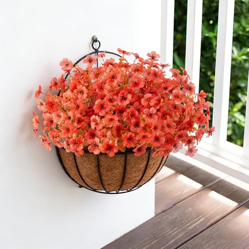12 Bundles Artificial Flowers for Outdoor UV Resistant and Realistic, Faux Daisy Fake Flowers with Eucalyptus Leaves for Porch, Patio, Planter, Window Box, Home, Garden Decor - color: Autumn Orange