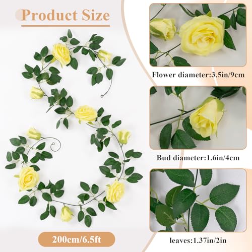 U'Artlines 3 Pack Artificial Yellow Rose Vines Floral Garlands Total 19.5 Ft Fake Vine Silk Flower Garland for Indoor Outdoor Home Wedding Arch Garden Wall Decoration - color: Yellow, size: Set of 3