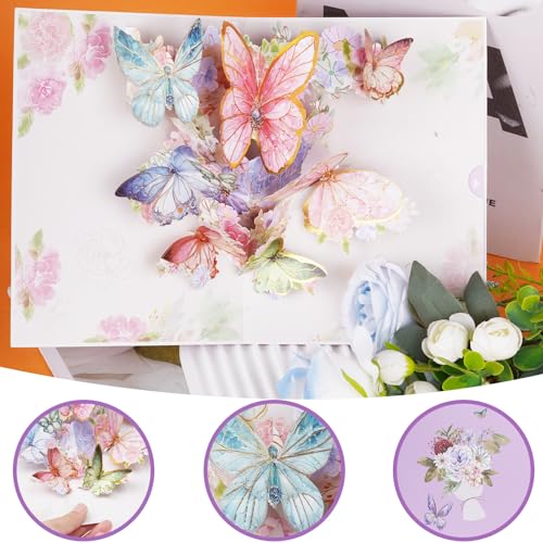 Pop Up Birthday Card 3D with Gold-edged Butterfly Greeting Cards with Envelope for Women Birthdays Thank You Get Well Any Occasion for Grandma Wife Mom Girlfriend