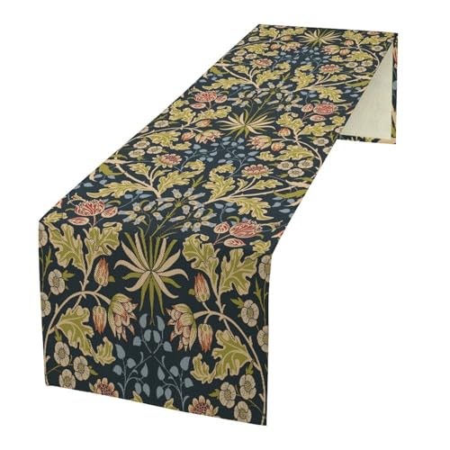 Vintage Flower Table Runner for Table Decor, Retro Cottage-Garden Style Blooms Floral Botanical Linen Printed for Dining Room Kitchen Farmhouse Wedding Party Holiday Home Decorate 13" x 36" - color: Floral_10, size: 13"W x 36"L (Pack of 1)