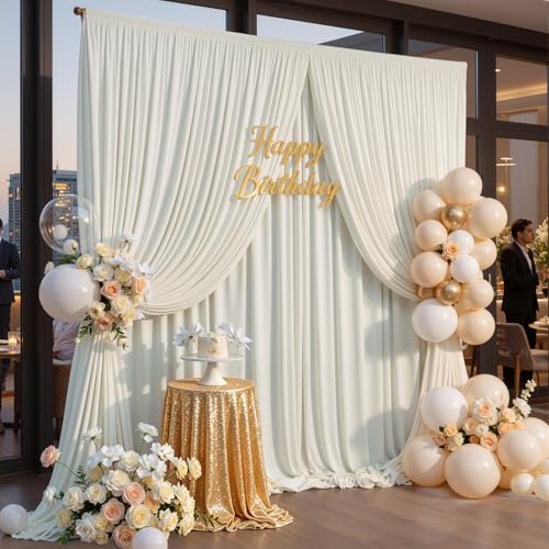 10x10ft Wrinkle Free Ivory Backdrop Curtains for Parties, 2 Panels 5x10ft Silky Polyester Photo Backdrop Drapes Back Drop Cloth Drapery for Wedding Birthday Photography Background - color: Ivory, size: 10ftx10ft