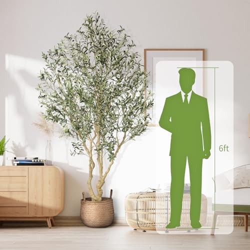 Realead Artificial Olive Tree 8ft - Large Faux Olive Tree with Realistic Leaves and Olives - Full and Grand Design Fake Olive Tree with Sturdy Base for Indoor Office Decor - size: 8ft