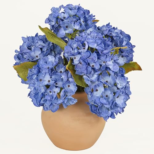 TOPIA Silk Fall Flowers Artificial Silk Dried Hydrangea Flowers Artificial Fall Flowers Bouquet Dried Flowers for Home Decor(6 PCS) (Blue) - color: Blue