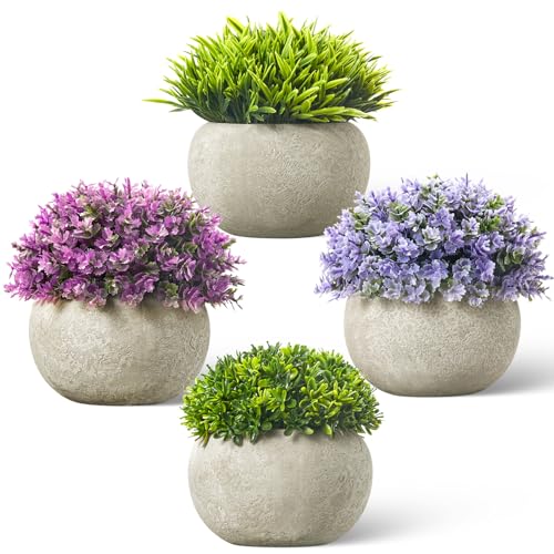 Mini Artificial Plants in Pots, Set of 4 Small Fake Plants for Home Decor Indoor, Realistic Greenery Faux Potted Plant for Office Desk, Bathroom, Shelf, or Table Decoration