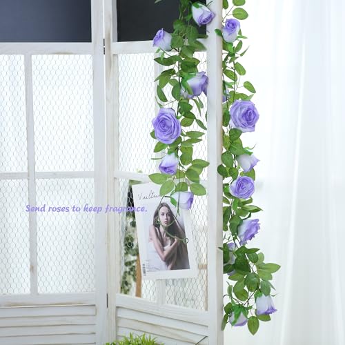 Felice Arts 2 Pack Pale Purple Artificial Floral Garland Each 6.5FT Fake Rose Vine Hanging Flower Garland for Wedding Flowers Table Arrangement Room Teepee Mirror Decor - color: Palepurple