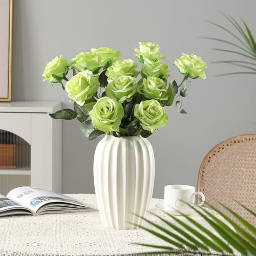 Tifuly Green Roses Artificial Flowers -12Pcs Realistic Single Long Stem Fake Silk Roses Bouquet for Party Home Wedding Centerpiece Hotel Office Decor - color: Green