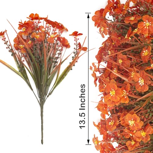 Grunyia 20 Bundles Artificial Fall Flowers Outdoor,No Fade Fake Plastic Flowers,Faux Autumn Plants for Indoor Outside Garden Porch Window Box Home Wedding (Fall Red) - color: Fall Red
