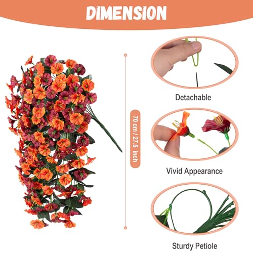 INXUGAO Fall Artificial Flowers for Outdoors Decoration, 2PCS Fake Hanging Plants Faux Realistic Silk Morning Glory Long Vines UV Resistant for Autumn Outdoor Porch Patio Balcony Yard Planter, Brown - color: Z-brown