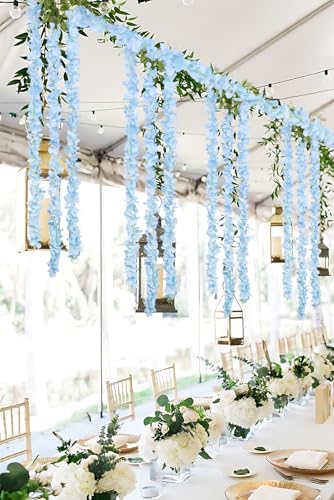 IPOPU Light Blue Wisteria Hanging Flowers Garland 6.4FT Wisteria Garland Hanging Flowers for Decoration for Wedding Arch, Backdrop, Garden Party Decor, 3 PCS (Light Blue) - color: Light Blue