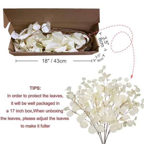 Cream White Eucalyptus Stems Fake Eucalyptu Leaves 34” Long Silver Dollar Leaves 5 Pcs Silk Eucalyptu Stems for DIY Bouquet Arrangements Centerpieces Shower Decorations-Artificial Eucalyptus Spray - color: Cream White