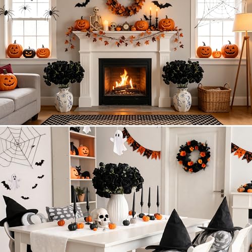 24 Stems Artificial Ranunculus Flowers, 96 Bloom Faux Silk Ranunculus Bouquet for Wedding Decorations, Home Décor, Holiday Arrangements & Large Event Centerpieces (Black) - color: Black