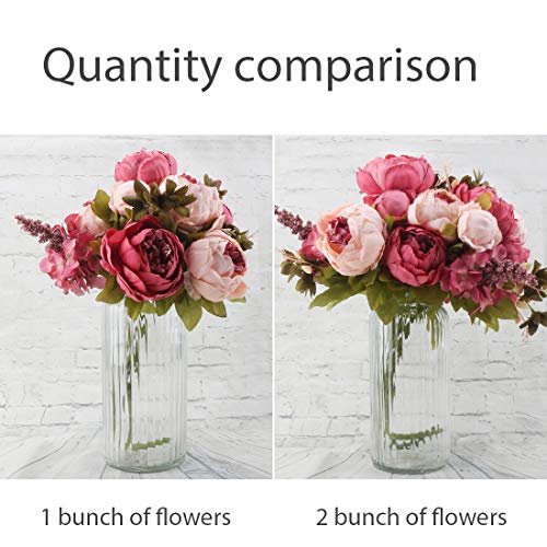 Silk Peony Bouquet Vintage Artificial Peonies Flower for Home Wedding Party Decor (1pcs, Dark Pink) - color: Dark Pink