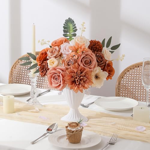 Floweroyal Artificial Flowers Fake Rose Flowers Dahlia with Stems for DIY Wedding Bridal Bouquets, Baby Shower, Floral Arrangement, Table Centerpieces, Home Decorations - color: Nude Color & Pale Coffee