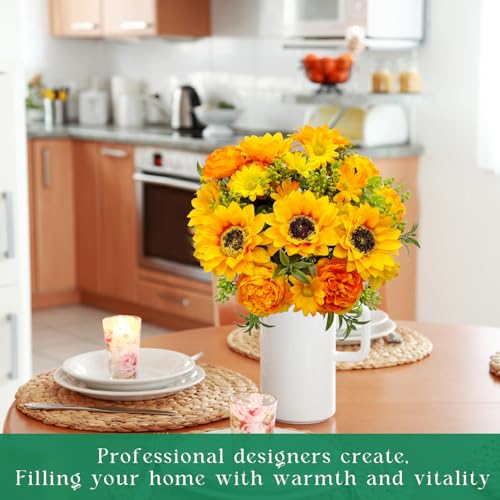 Artificial Flowers for Decoration, 3Pcs Fake Sunflower with Peonies Artificial Flowers Bouquet Silk Flowers for Home Wedding Party Table Centerpieces Vase Decor Indoor Floral Displays (Yellow) - color: Yellow